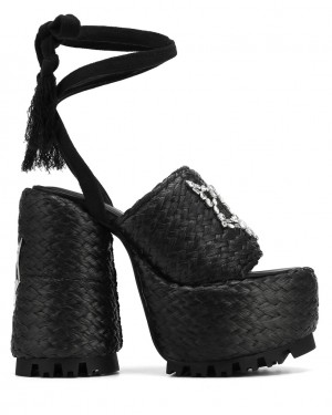 Naked Wolfe Beach Raffia Women's Heels Black UK | U5T-6648