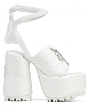 Naked Wolfe Beach Raffia Women's Heels White UK | J4O-5676