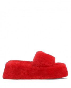 Naked Wolfe Ivy Shearling Women's Sandals Red UK | H7U-2428