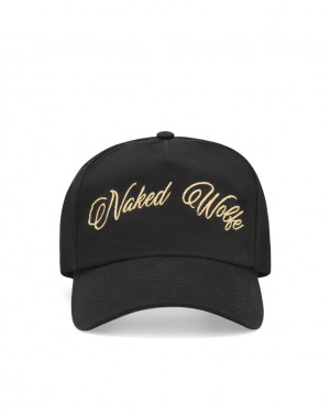 Naked Wolfe Signature Unconstructed Cap Men's Hats Black / Gold UK | E0I-4525