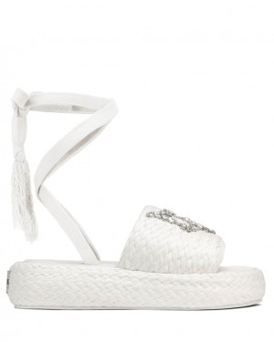 Naked Wolfe Surf Raffia Women's Sandals White UK | C7F-6502