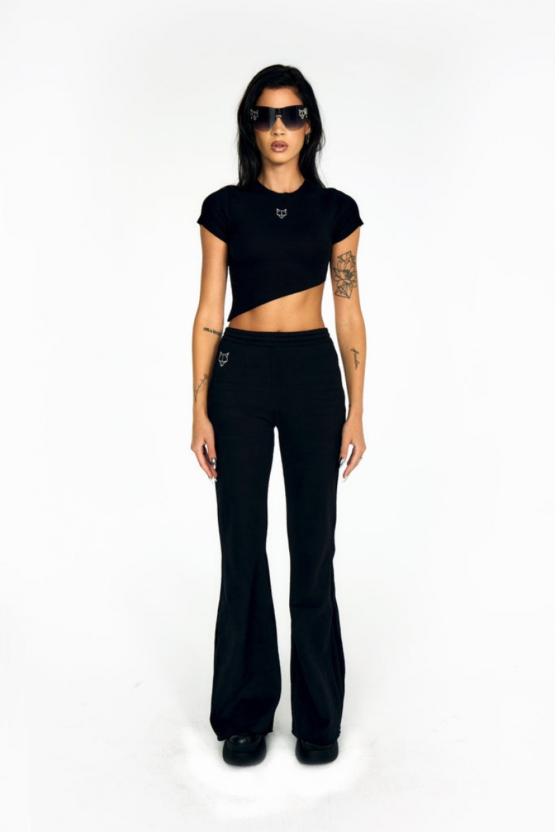 Naked Wolfe Asymmetrical Crop Women's Activewear Black UK | D5Q-5683