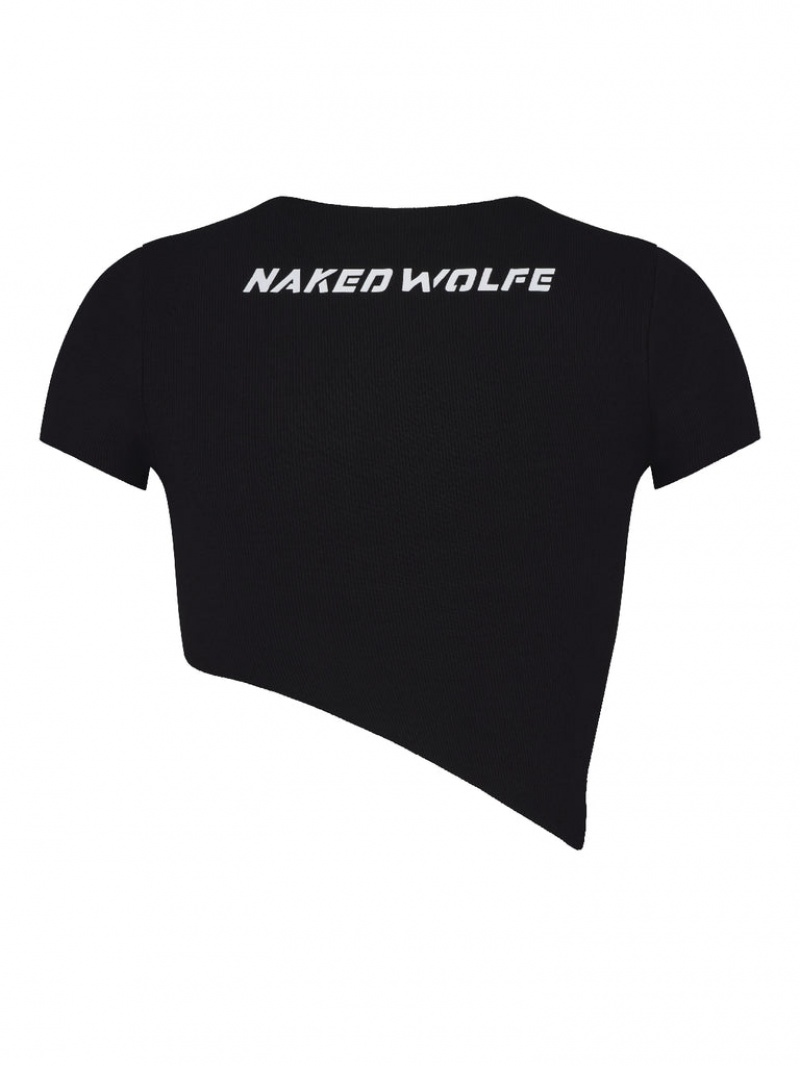 Naked Wolfe Asymmetrical Crop Women's Activewear Black UK | D5Q-5683