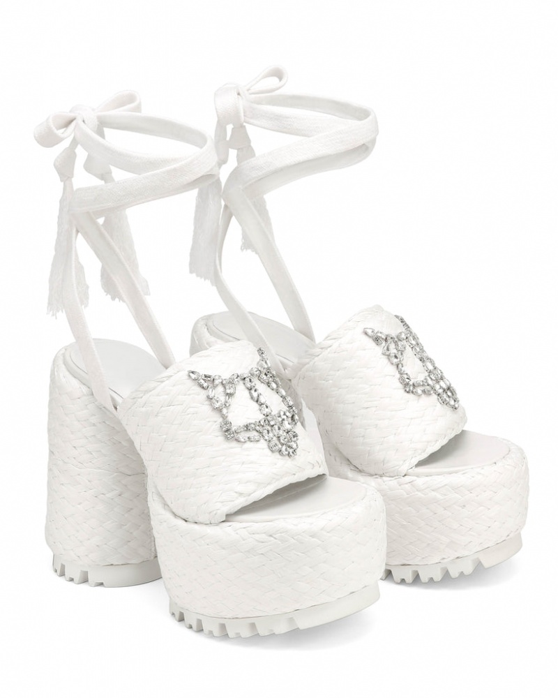 Naked Wolfe Beach Raffia Women's Heels White UK | J4O-5676