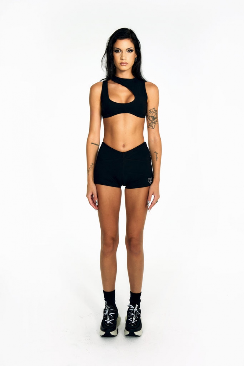 Naked Wolfe Cut Out Crop Women's Activewear Black UK | I3S-1694