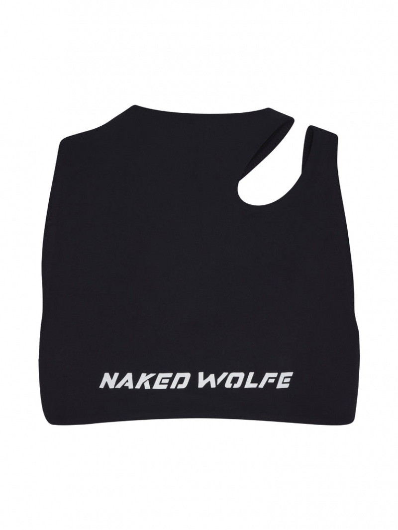 Naked Wolfe Cut Out Crop Women's Activewear Black UK | I3S-1694