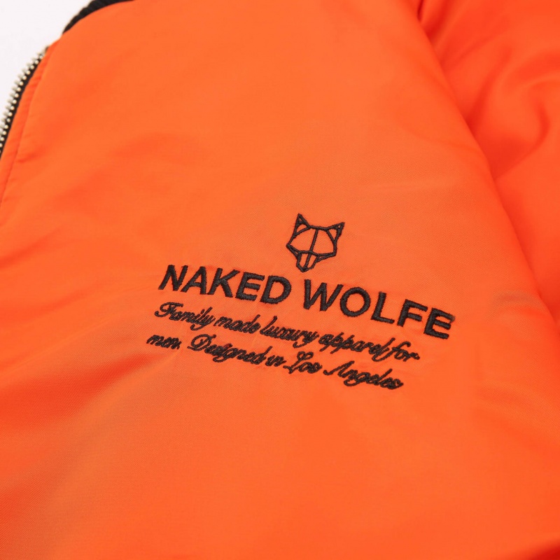 Naked Wolfe Double Sided Bomber Jacket Men's Outerwear Black / Orange UK | I1Z-2505