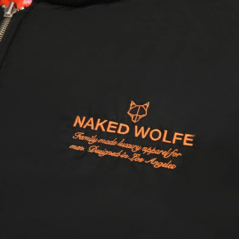 Naked Wolfe Double Sided Bomber Jacket Men's Outerwear Black / Orange UK | I1Z-2505