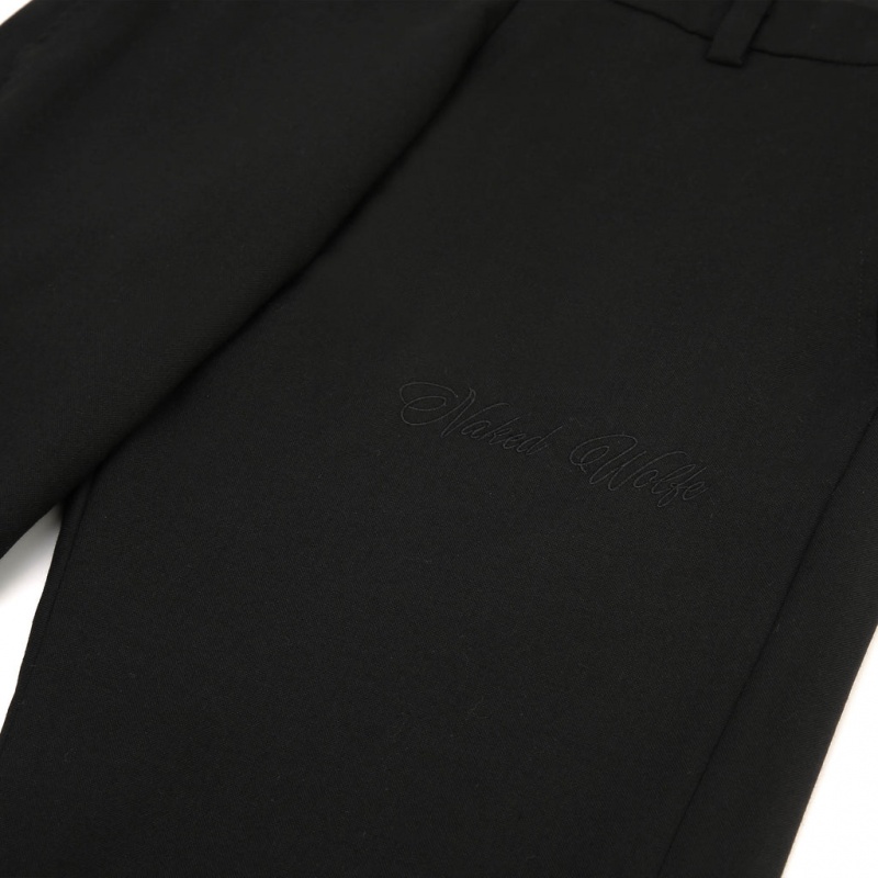 Naked Wolfe Flared Trousers Wool Men's Pants Black UK | P9I-2777