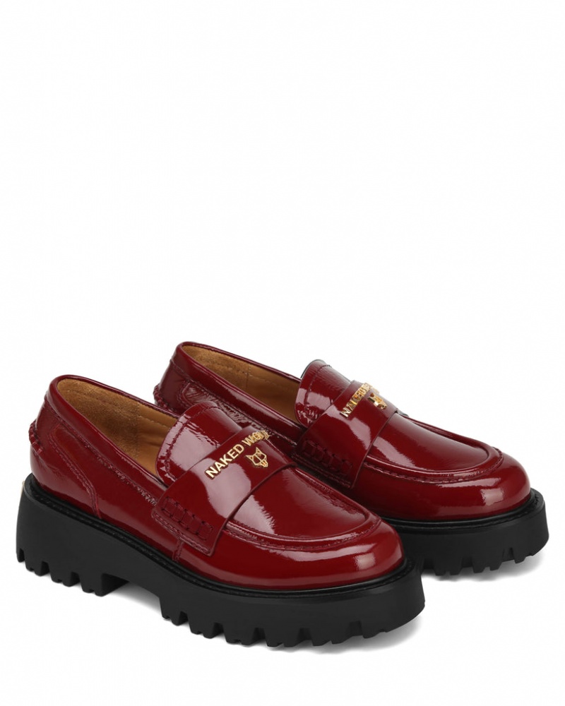 Naked Wolfe Flawed Crinkle Patent Women's Loafers Burgundy UK | T1J-6691