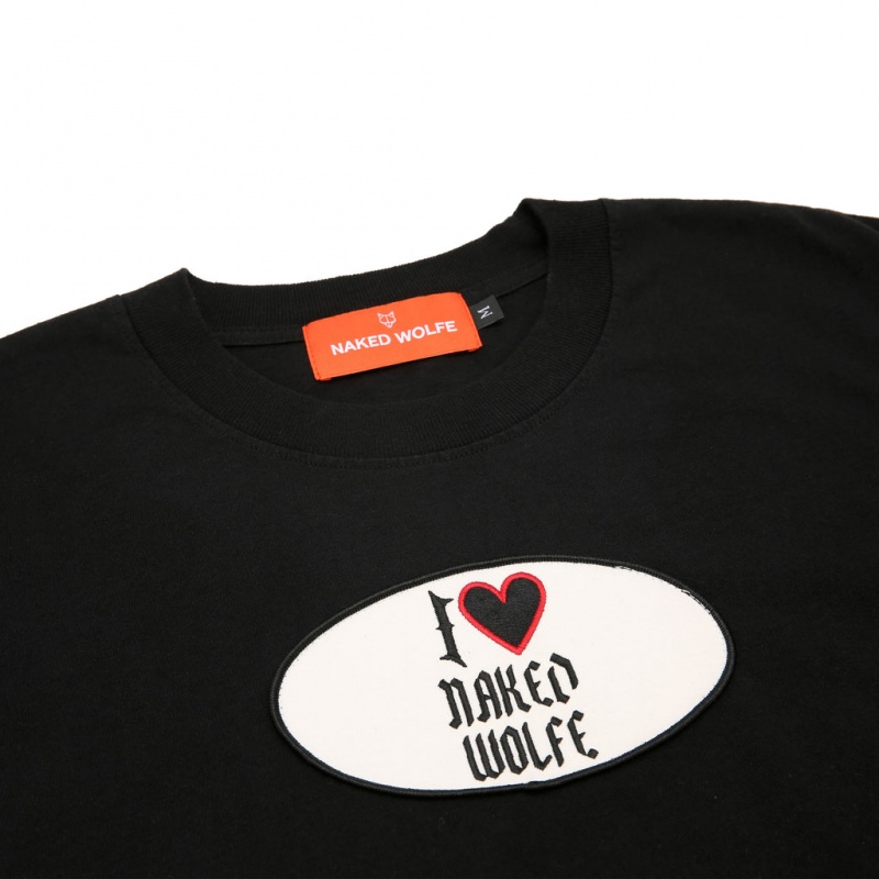 Naked Wolfe I Love Men's T Shirts Black UK | P9G-4673