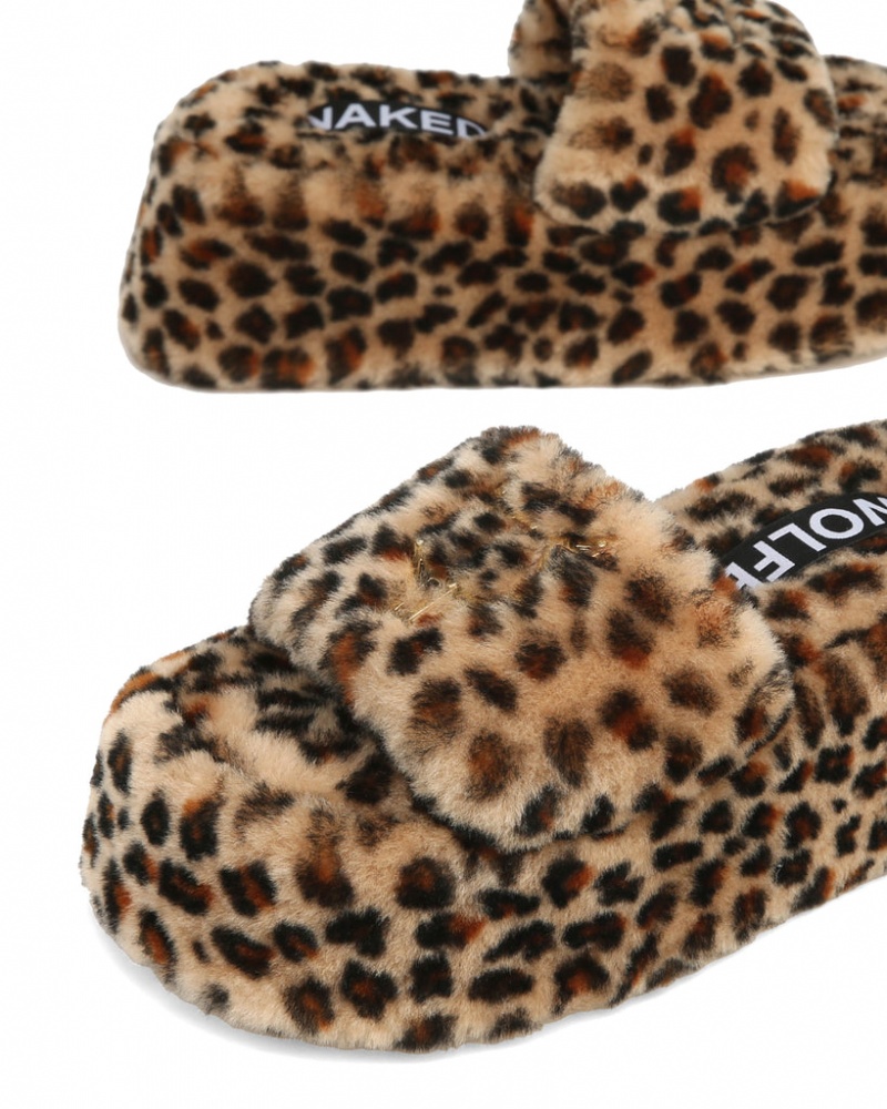 Naked Wolfe Ivy Shearling Print Women's Sandals Leopard UK | V5L-7739