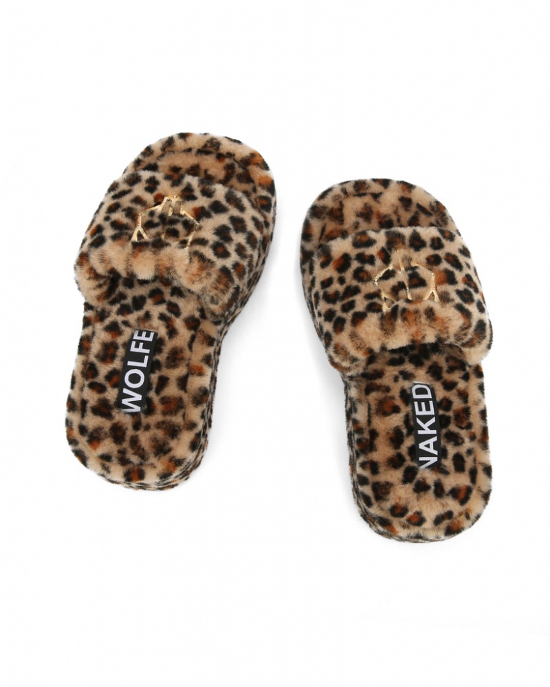 Naked Wolfe Ivy Shearling Print Women's Sandals Leopard UK | V5L-7739