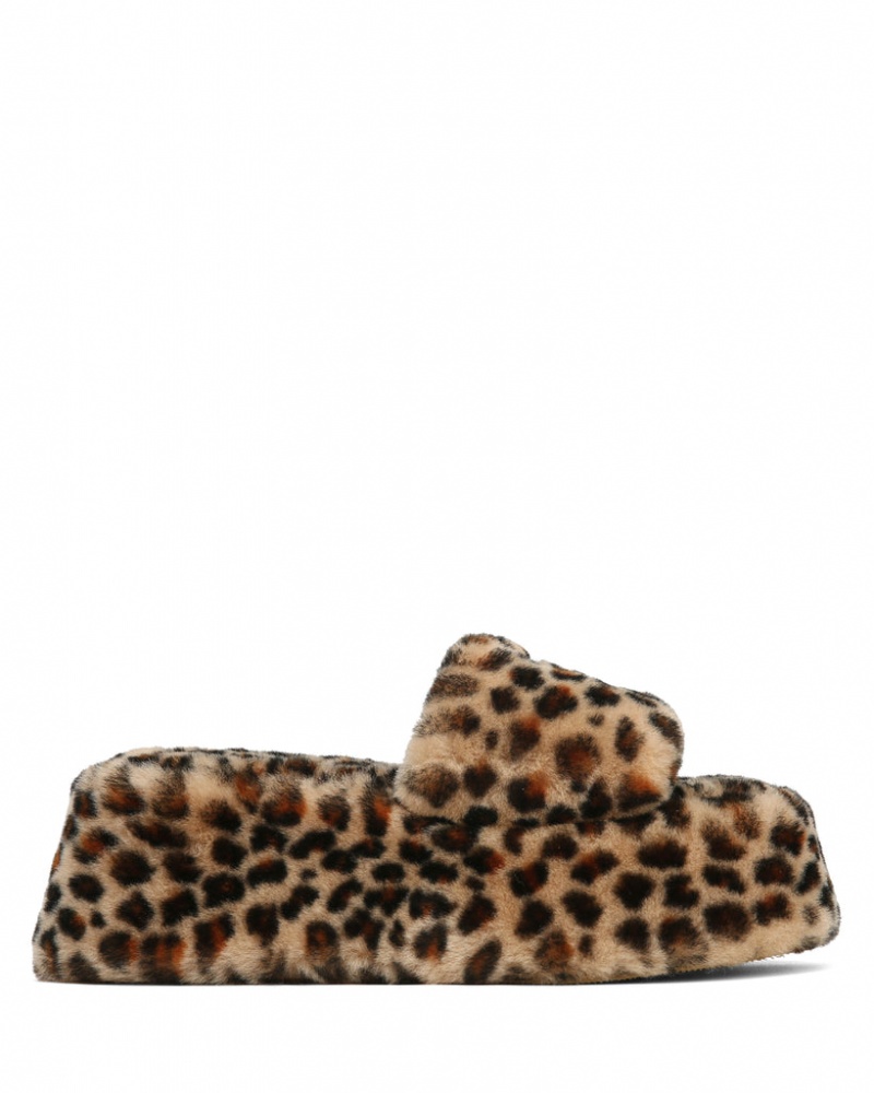 Naked Wolfe Ivy Shearling Print Women\'s Sandals Leopard UK | V5L-7739