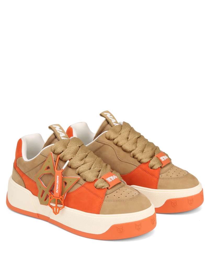 Naked Wolfe Kosa Creme Men's Sneakers Brown / Orange UK | B4I-1062