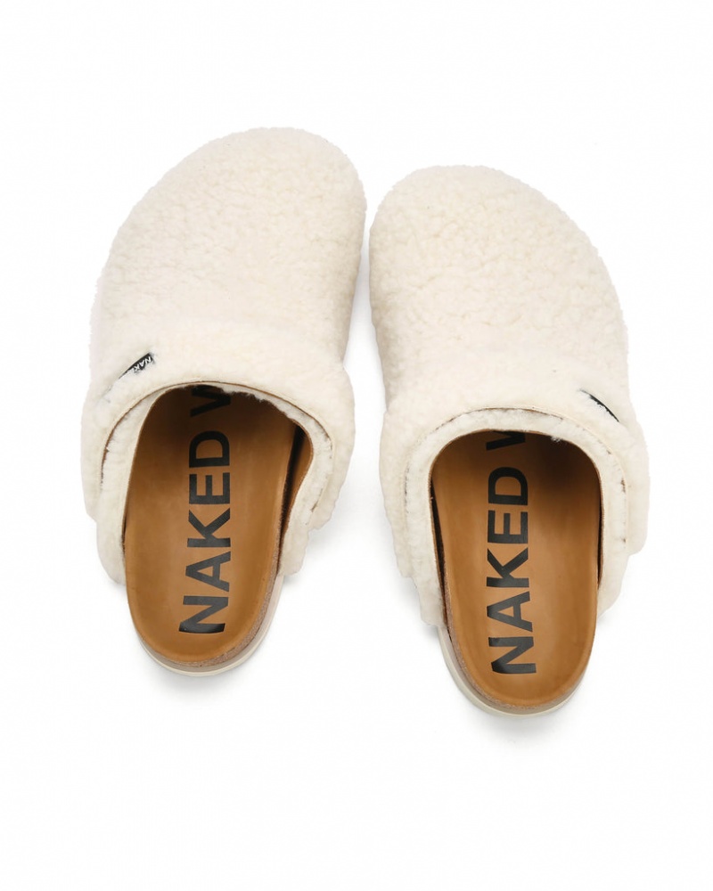 Naked Wolfe Malta Creme Shearling Men's Slides White UK | G2P-7112