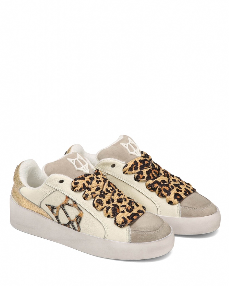 Naked Wolfe Ram Women's Sneakers White / Gold UK | V1J-9384