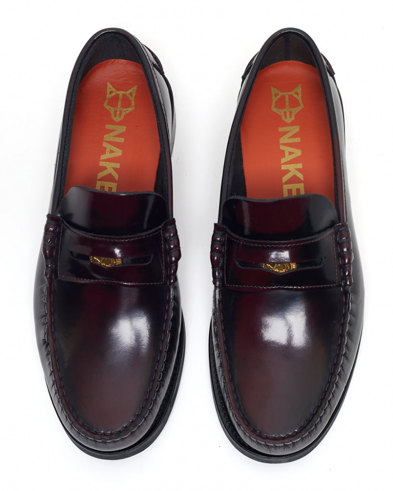 Naked Wolfe Riviera Box Men's Loafers Burgundy UK | F0R-5753