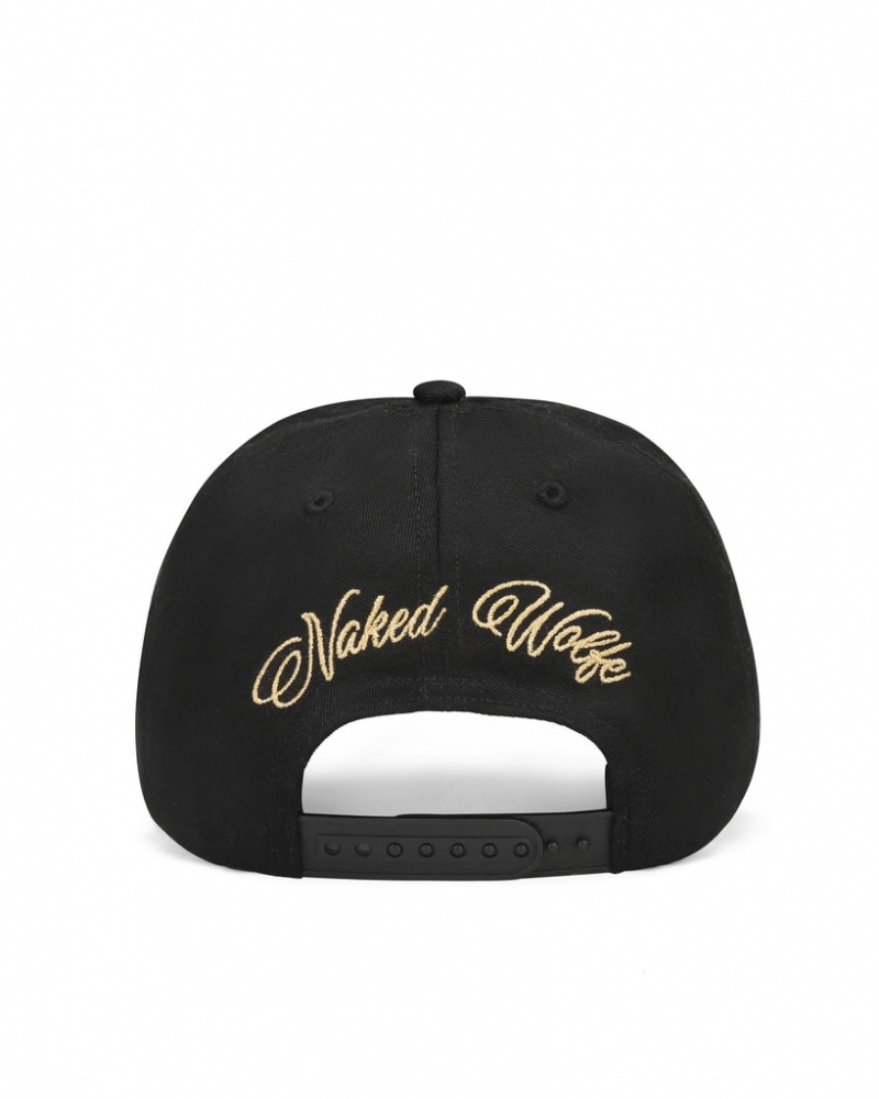 Naked Wolfe Signature Unconstructed Cap Men's Hats Black / Gold UK | E0I-4525