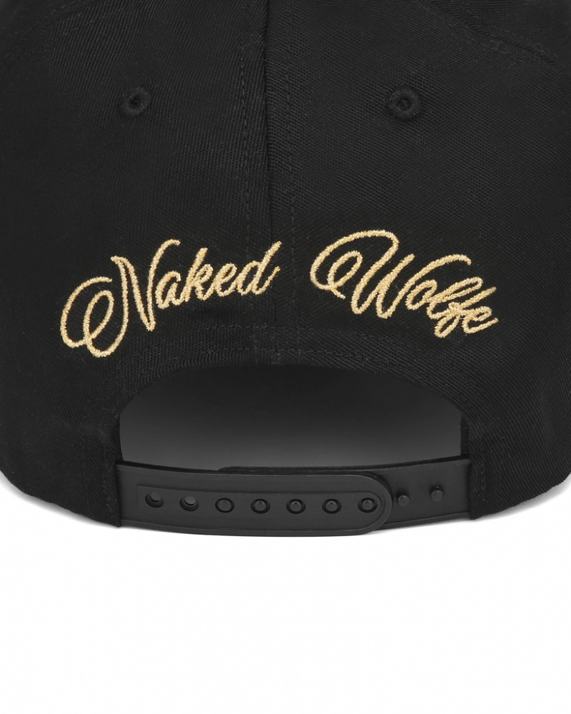 Naked Wolfe Signature Unconstructed Cap Men's Hats Black / Gold UK | E0I-4525