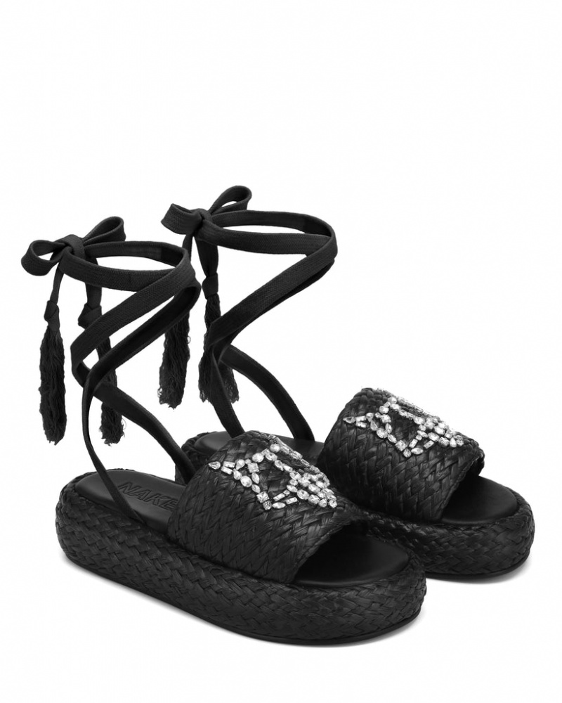 Naked Wolfe Surf Raffia Women's Sandals Black UK | Z0Q-8909