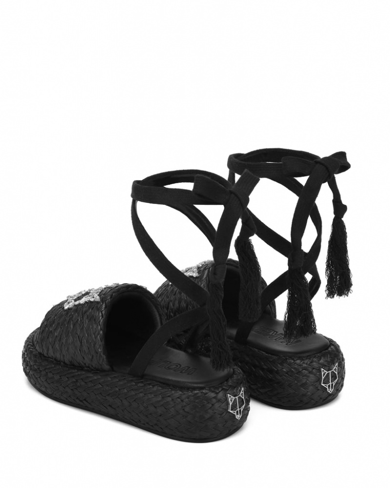 Naked Wolfe Surf Raffia Women's Sandals Black UK | Z0Q-8909