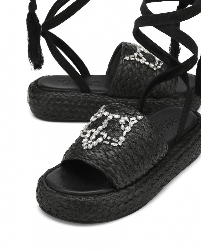 Naked Wolfe Surf Raffia Women's Sandals Black UK | Z0Q-8909