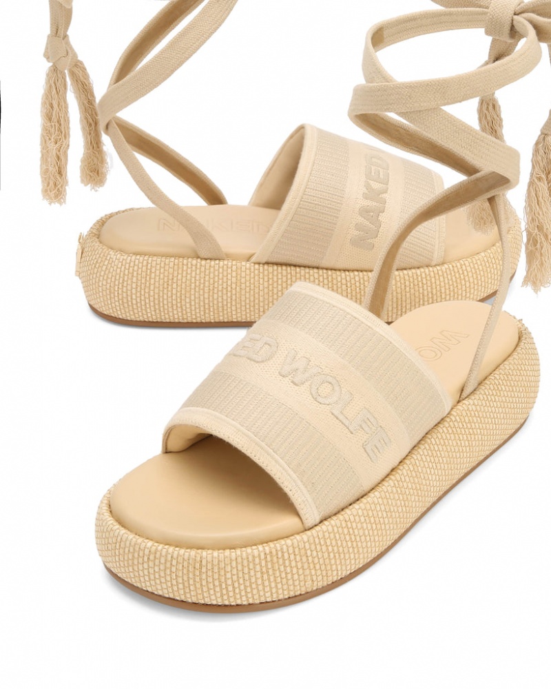 Naked Wolfe Surf Raffia Women's Sandals Beige UK | L1O-5101