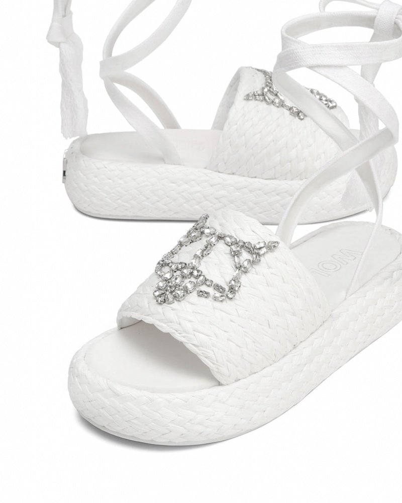 Naked Wolfe Surf Raffia Women's Sandals White UK | C7F-6502