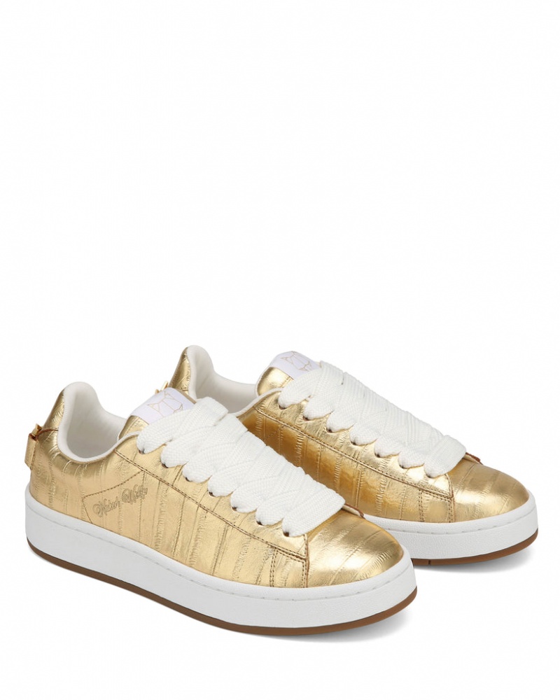 Naked Wolfe Suri Eel Print Women's Sneakers Gold UK | O0D-2620