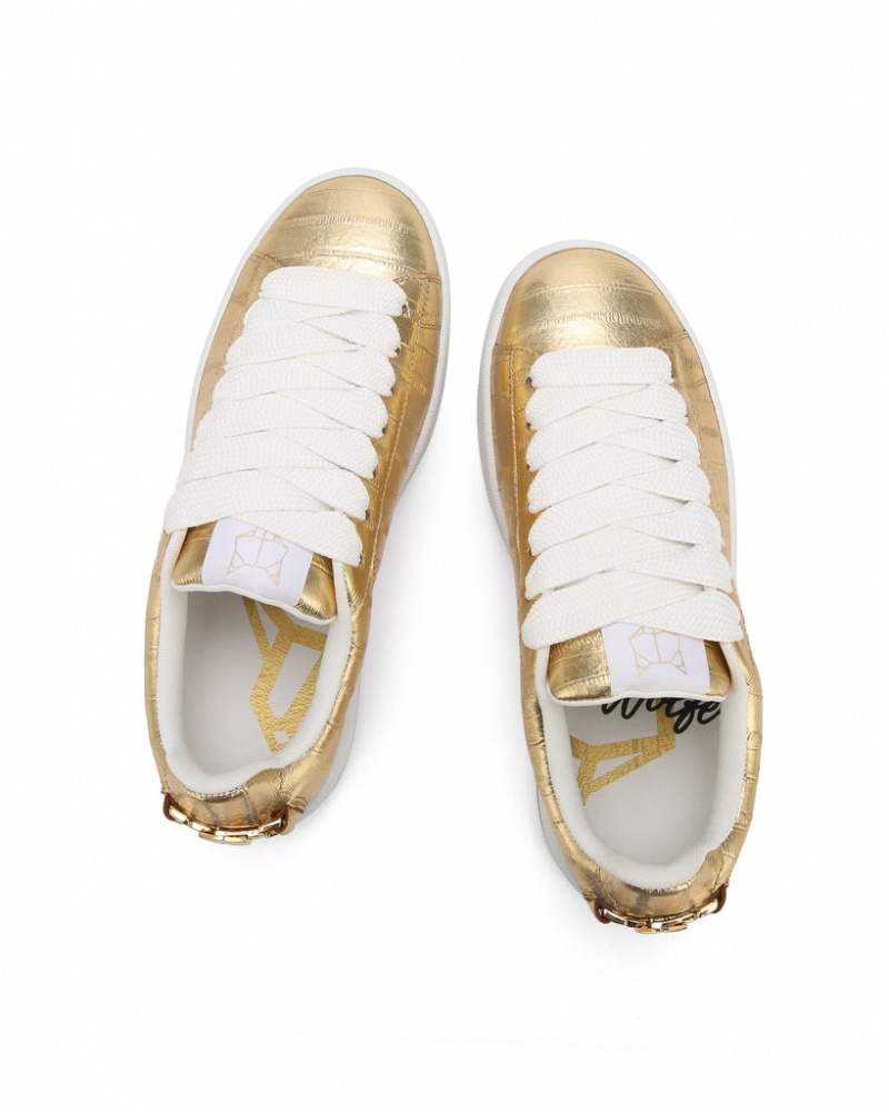 Naked Wolfe Suri Eel Print Women's Sneakers Gold UK | O0D-2620