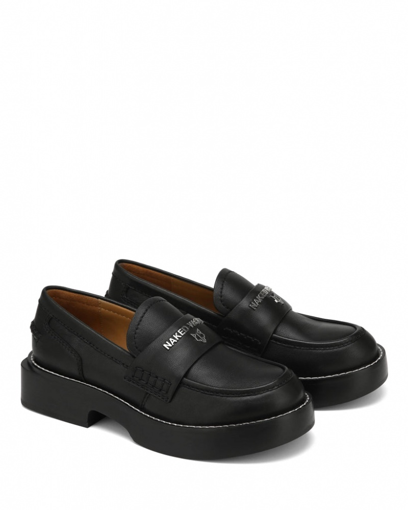 Naked Wolfe Swan Cow Women's Loafers Black UK | X4E-8475