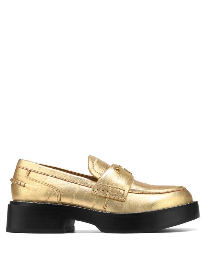 Naked Wolfe Swan Eel Print Women\'s Loafers Gold UK | S4A-1817