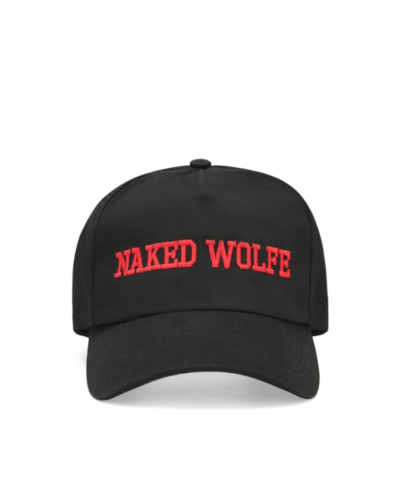 Naked Wolfe Varsity Unconstructed Cap Men\'s Hats Black / Red UK | P6D-1092