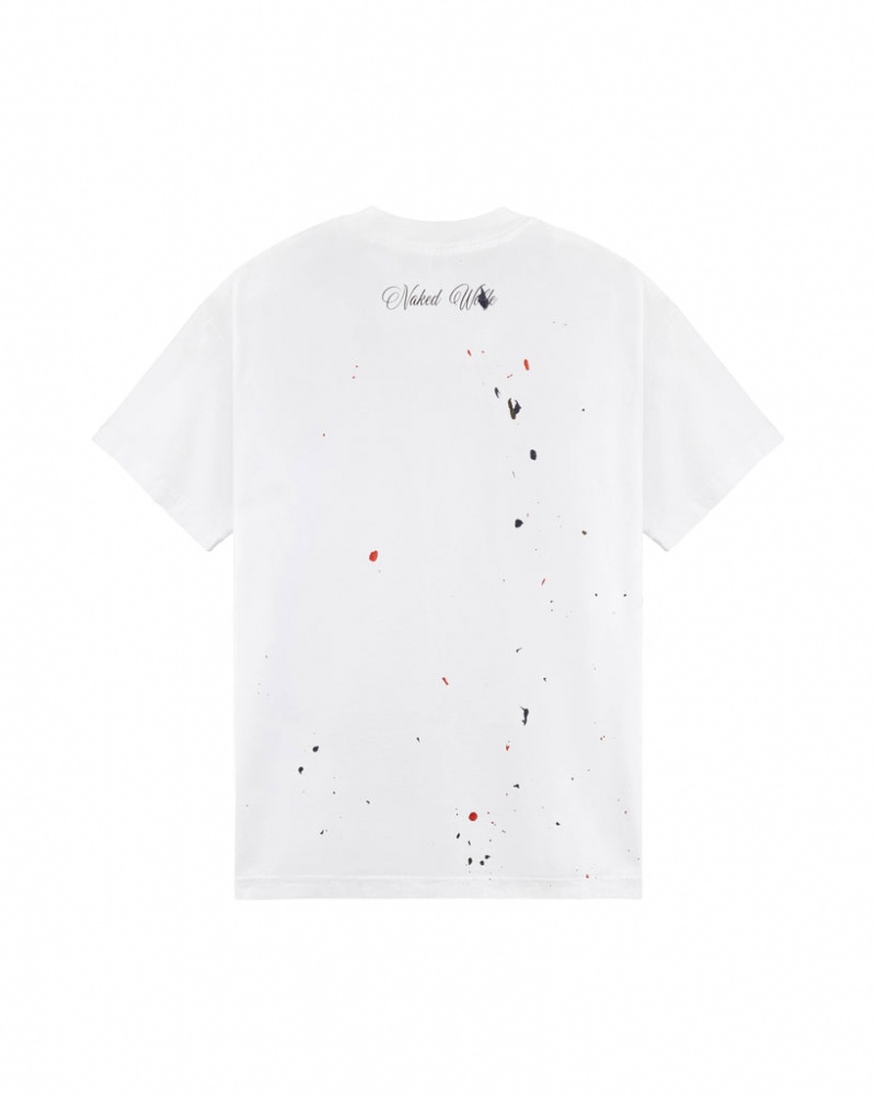 Naked Wolfe Wolfe Paint Splatter Men's T Shirts White UK | Z2Y-8337